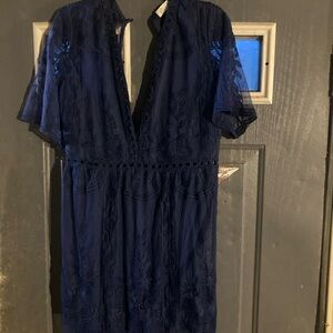 Elegant Navy Blue Lace Dress